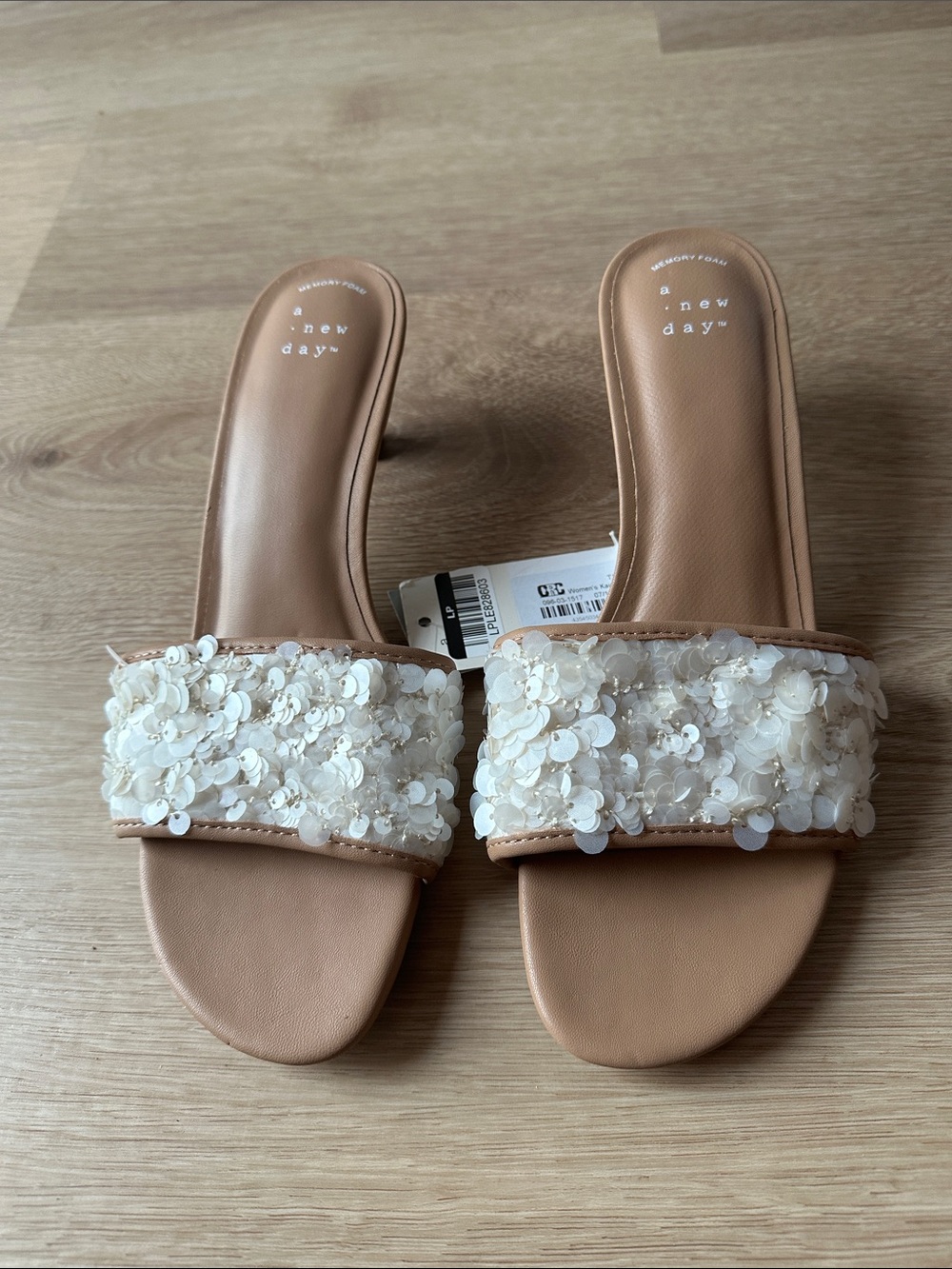 a new day Nude Slide Sandals with Ivory Sequin Strap